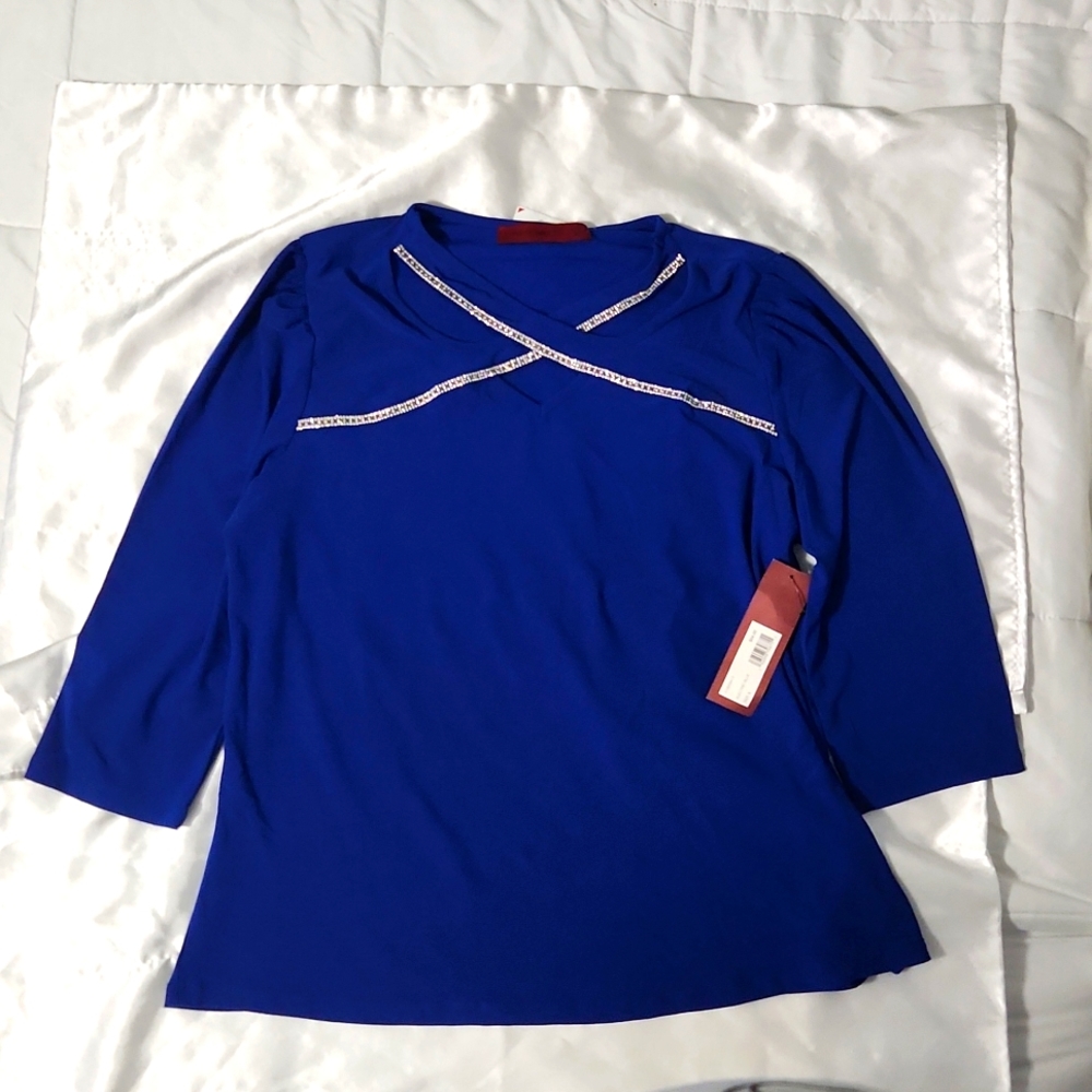 Electronic Blue Women's Blouse with Rhinestones